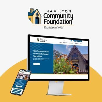 Hamilton Community Foundation website on phone and computer screen with logo